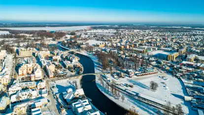 Zimowy Pisz na ujęciach z drona, styczeń 2024 r.