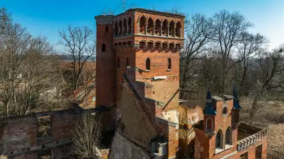 Ruiny pałacu w Prośnie, marzec 2025 r.